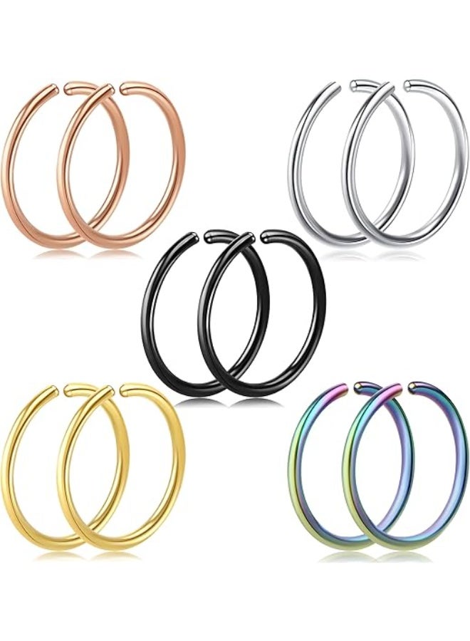 Ucanbe 10PCS 0.8*8mm Stainless Steel Nose Hoop Rings | Round Open Ring Multi-Use Small Nose & Earring Hoop (Steel/Black/Rainbow/Gold/Rose Gold) - Image 1